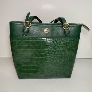 Anne Klein Green Croc-Embossed Tote